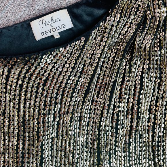 Black & Gold Sequin One Sleeve Dress Size S - Picture 3 of 6